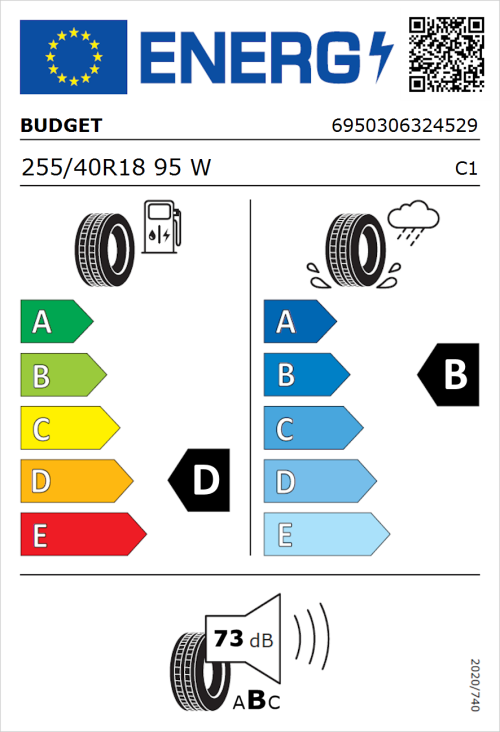 Tyre Label for Budget Budget 255/40R18 95W
