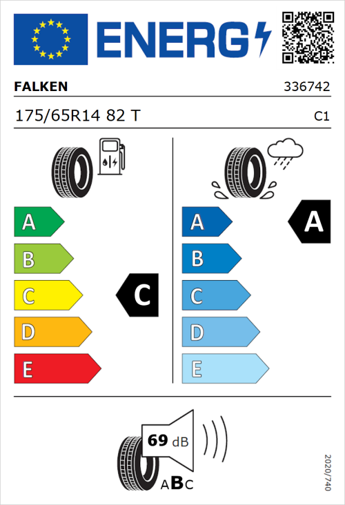 Tyre Label for Falken Sincera-SN110 175/65R14 82T