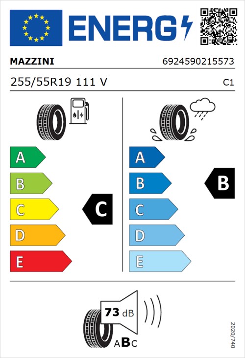 Tyre Label for Mazzini Varenna S01 255/55R19 111V