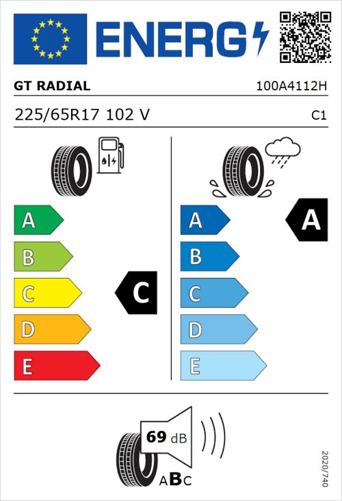 Tyre Label for GT Radial FE2 SUV 225/65R17 102V