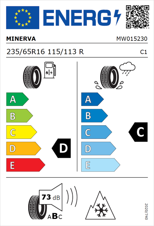 Tyre Label for Minerva Frostrack Van 235/65R16 115/113R