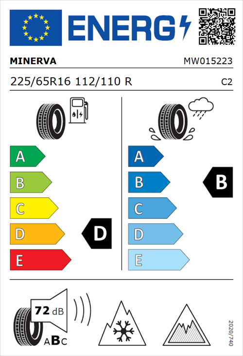 Tyre Label for Minerva Frostrack Van 225/65R16 112/110R
