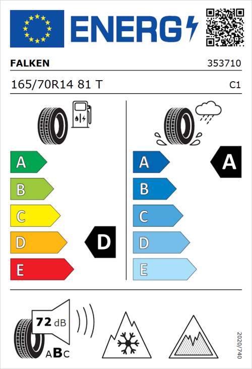 Tyre Label for Falken Eurowinter HS02 165/70R14 81T