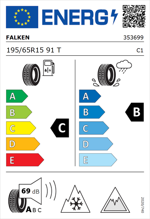 Tyre Label for Falken Eurowinter HS02 195/65R15 91T