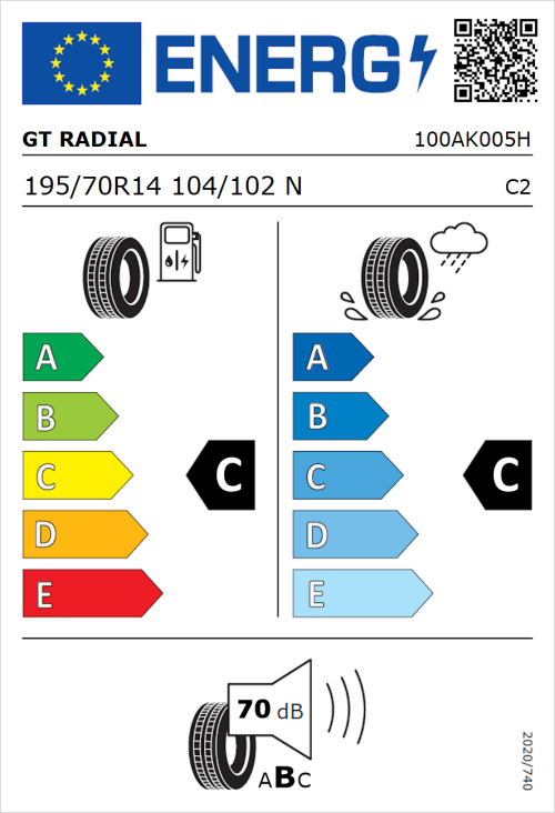Tyre Label for GT Radial KARGOMAX ST-6000 195/70R14 104/102N