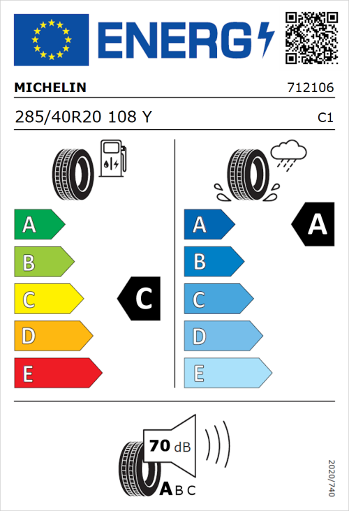 Tyre Label for Michelin Latitude Sport 3 285/40R20 108Y